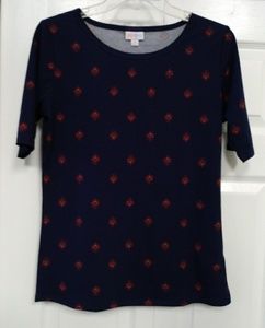LuLaRoe Blue & Pink Short Sleeve Knit Top Size M 